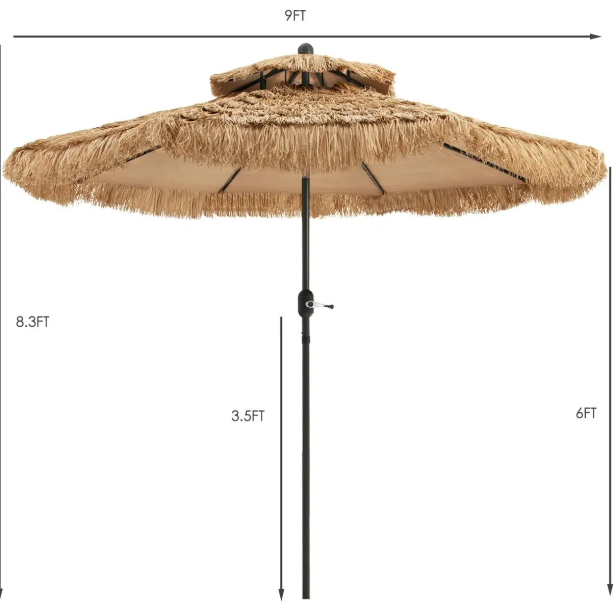 Tangkula 9 ft Thatched Patio Umbrella, 2 Tier Hawaiian Style Grass Beach Umbrella with 8 Ribs