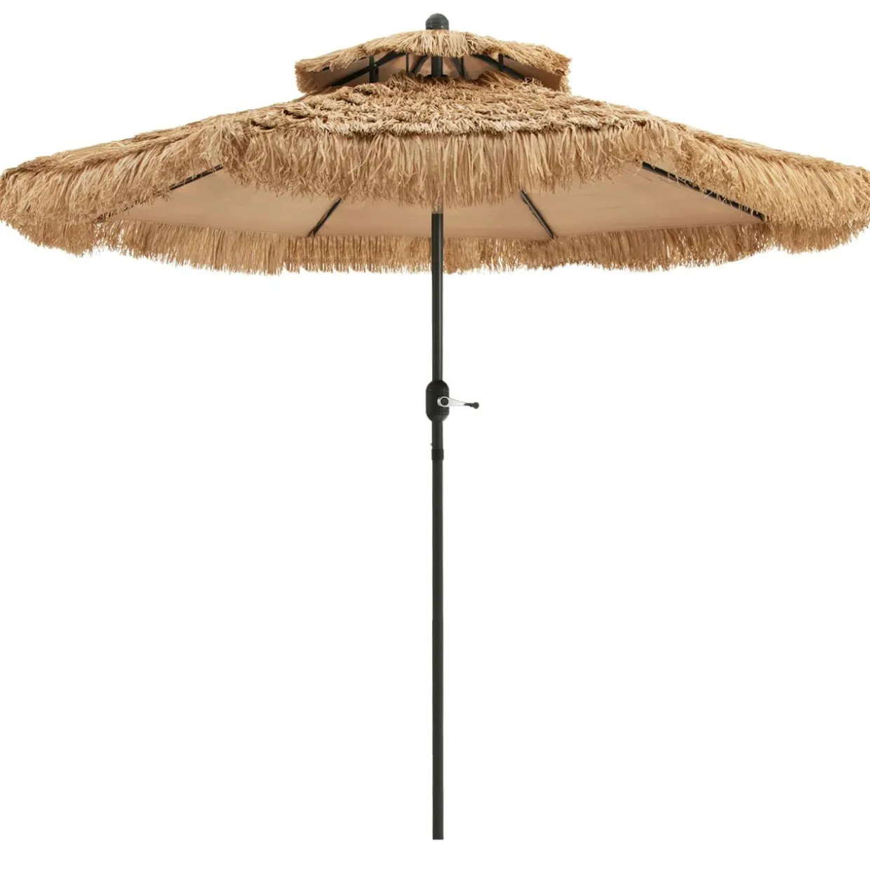 Tangkula 9 ft Thatched Patio Umbrella, 2 Tier Hawaiian Style Grass Beach Umbrella with 8 Ribs