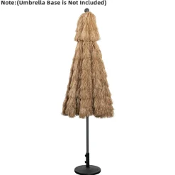 Tangkula 10 ft Thatched Patio Umbrella, 2 Tier Hawaiian Style Grass Beach Umbrella with 8 Ribs