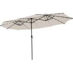 Tangkula 15 Ft Twin Patio Umbrella with 48 LED Lights, Double-Sided Outdoor Umbrella
