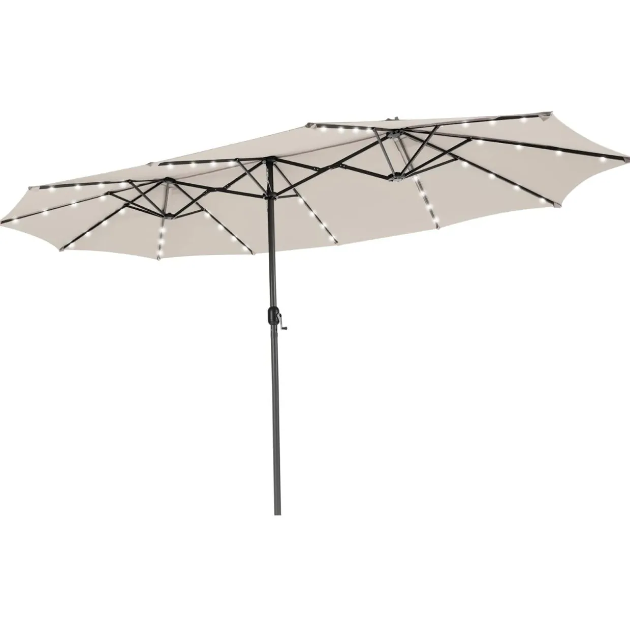 Tangkula 15 Ft Twin Patio Umbrella with 48 LED Lights, Double-Sided Outdoor Umbrella