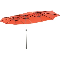 Tangkula 15 Ft Twin Patio Umbrella with 48 LED Lights, Double-Sided Outdoor Umbrella