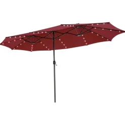 Tangkula 15 Ft Twin Patio Umbrella with 48 LED Lights, Double-Sided Outdoor Umbrella