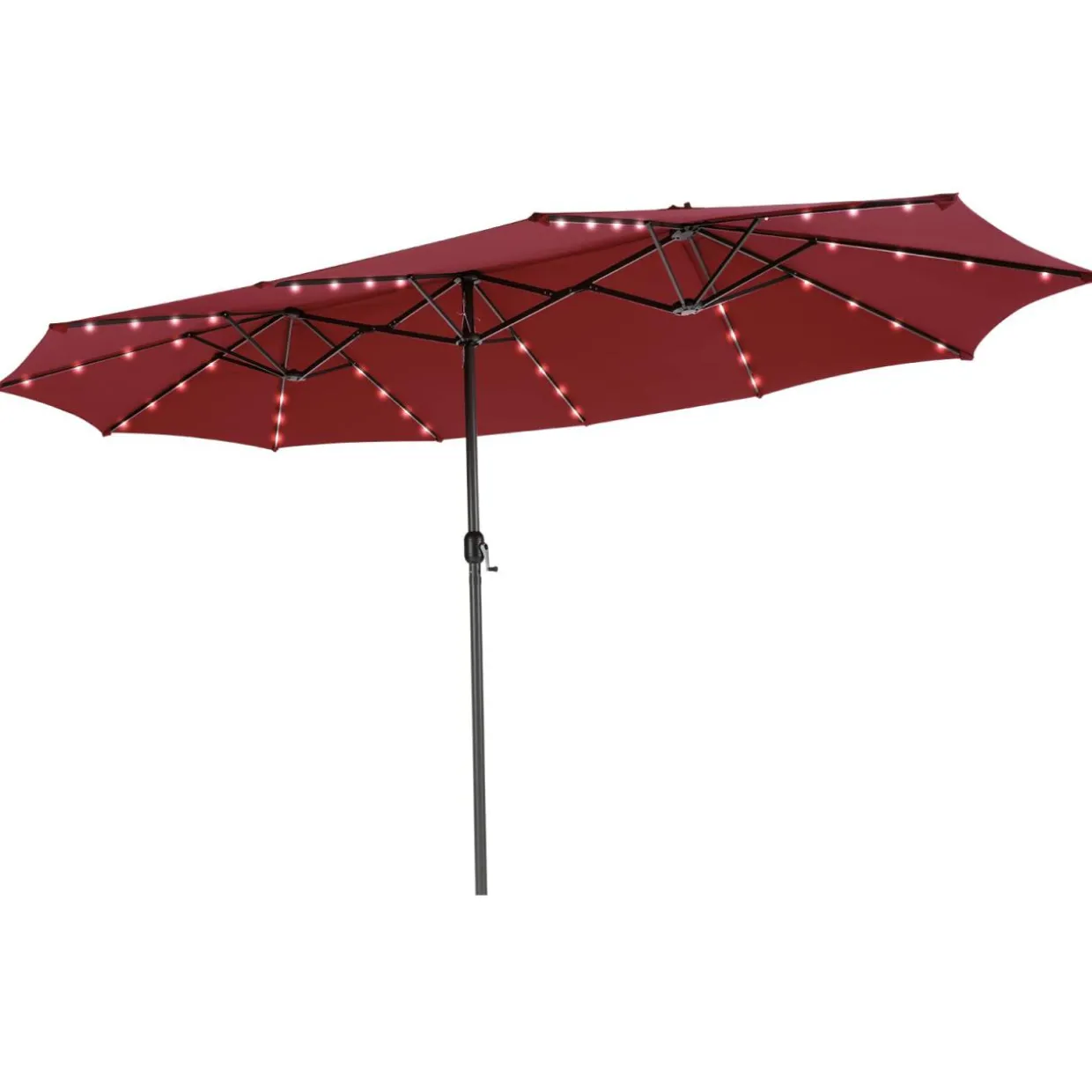 Tangkula 15 Ft Twin Patio Umbrella with 48 LED Lights, Double-Sided Outdoor Umbrella