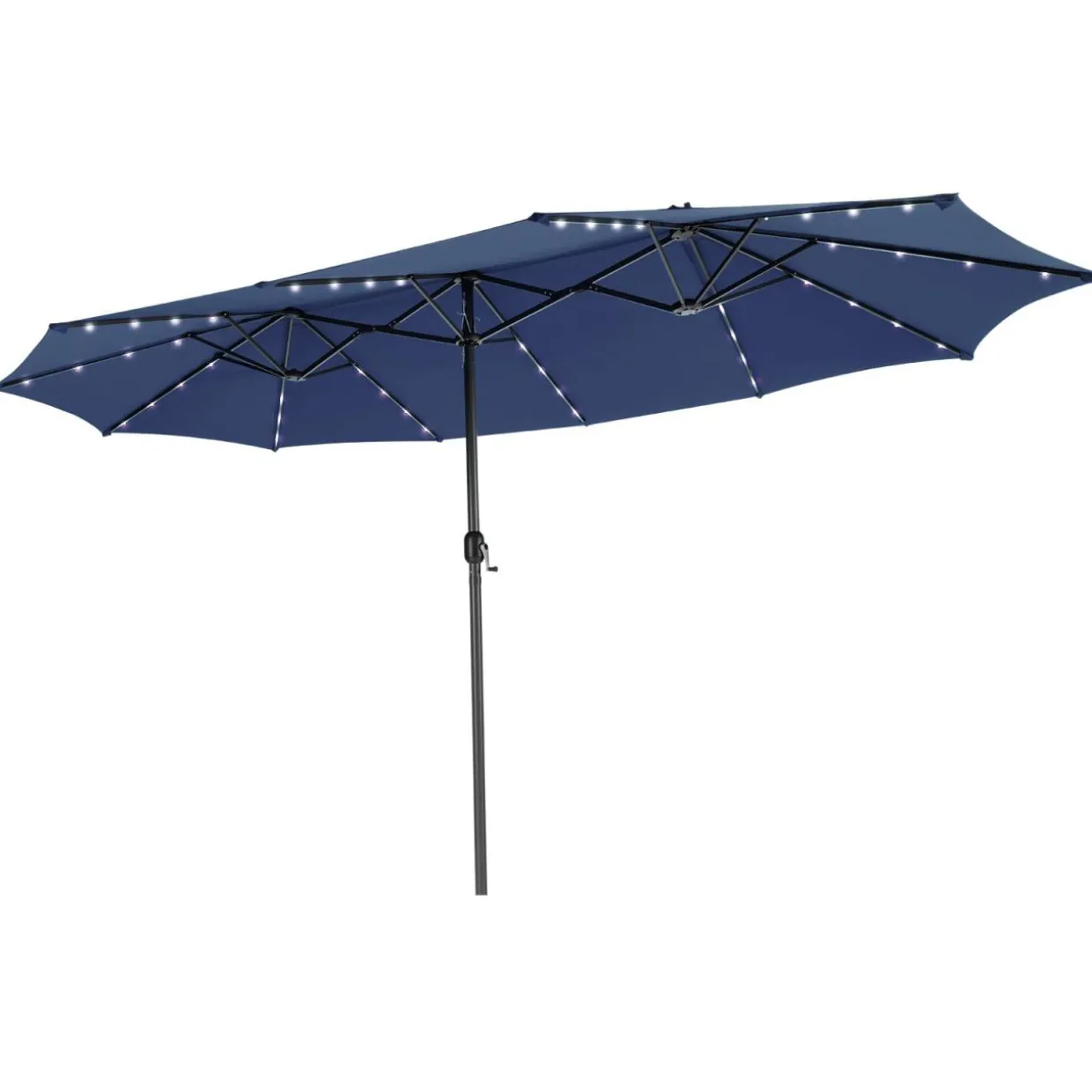 Tangkula 15 Ft Twin Patio Umbrella with 48 LED Lights, Double-Sided Outdoor Umbrella