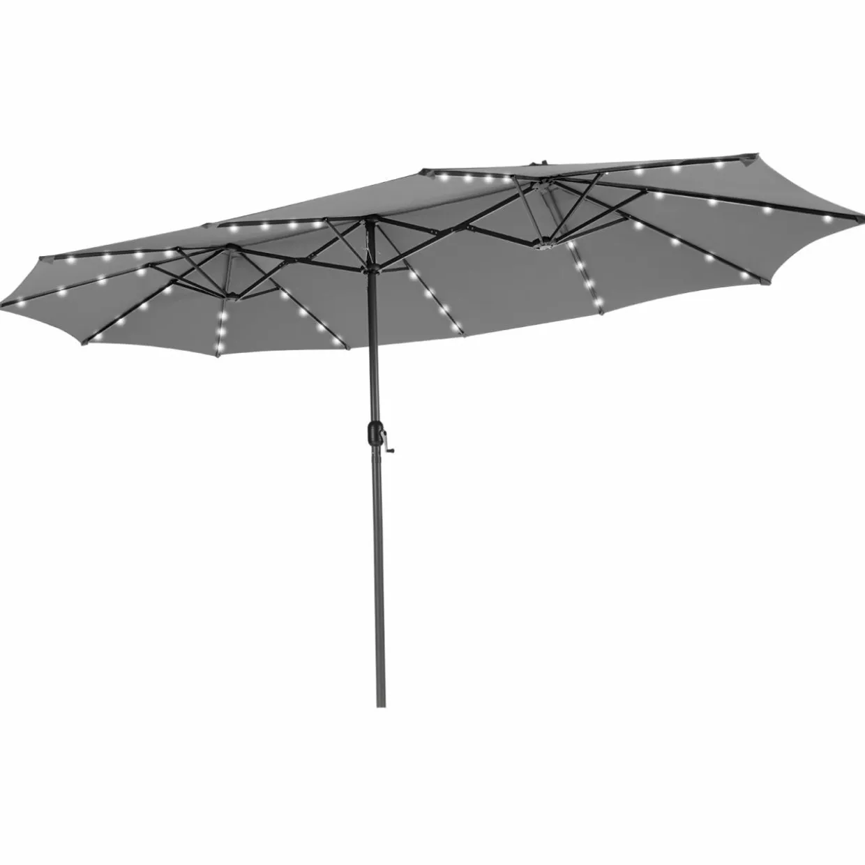 Tangkula 15 Ft Twin Patio Umbrella with 48 LED Lights, Double-Sided Outdoor Umbrella
