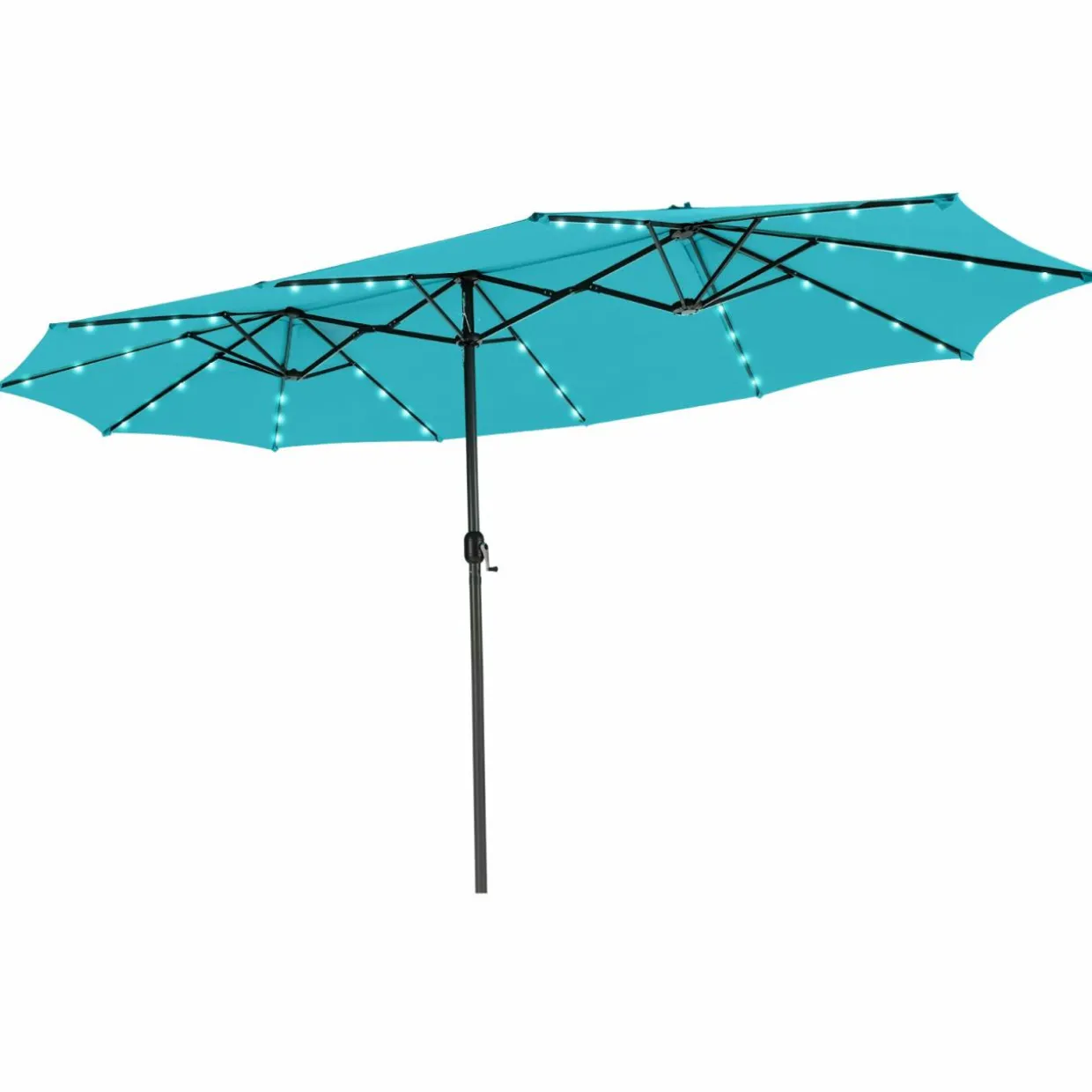 Tangkula 15 Ft Twin Patio Umbrella with 48 LED Lights, Double-Sided Outdoor Umbrella