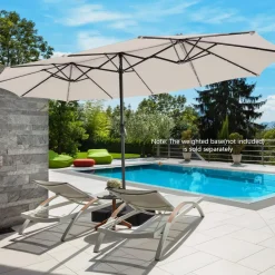 Tangkula 15 Ft Twin Patio Umbrella with 48 LED Lights, Double-Sided Outdoor Umbrella