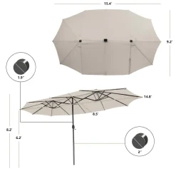 Tangkula 15 Ft Twin Patio Umbrella with 48 LED Lights, Double-Sided Outdoor Umbrella