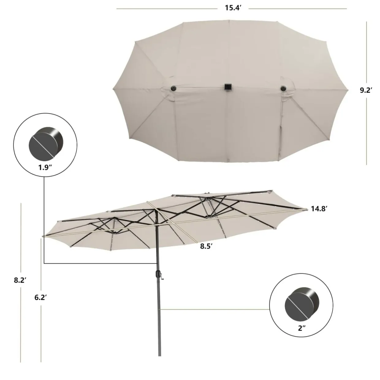 Tangkula 15 Ft Twin Patio Umbrella with 48 LED Lights, Double-Sided Outdoor Umbrella