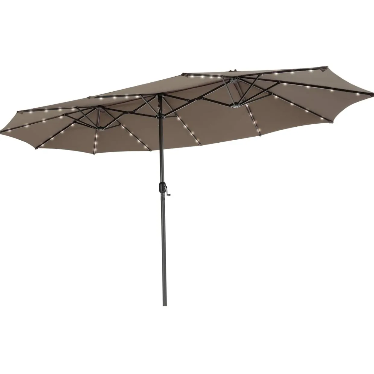 Tangkula 15 Ft Twin Patio Umbrella with 48 LED Lights, Double-Sided Outdoor Umbrella