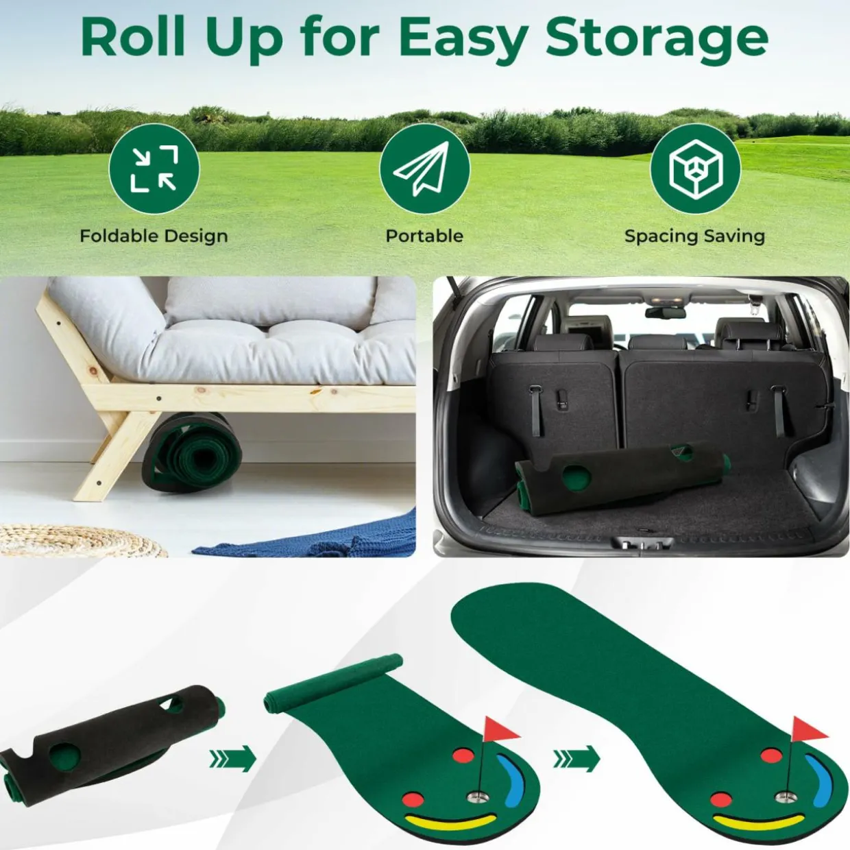 Tangkula 10 FT x 3 FT Golf Putting Green, Golf Putting Mat for Indoor & Outdoor Practice