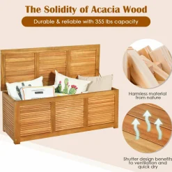 Tangkula 47 Gallon Acacia Wood Deck Box, Garden Backyard Storage Bench(Natural)