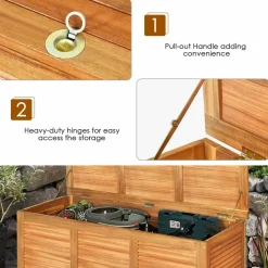 Tangkula 47 Gallon Acacia Wood Deck Box, Garden Backyard Storage Bench(Natural)