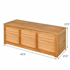 Tangkula 47 Gallon Acacia Wood Deck Box, Garden Backyard Storage Bench(Natural)