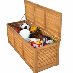 Tangkula 47 Gallon Acacia Wood Deck Box, Garden Backyard Storage Bench(Natural)