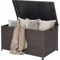 Tangkula 133 Gallon Deck Storage Box, Patio Rattan Storage Container with 2 Universal Wheels