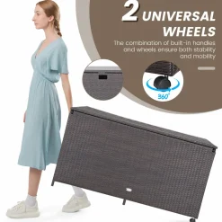 Tangkula 133 Gallon Deck Storage Box, Patio Rattan Storage Container with 2 Universal Wheels