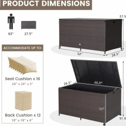 Tangkula 133 Gallon Deck Storage Box, Patio Rattan Storage Container with 2 Universal Wheels