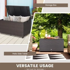 Tangkula 133 Gallon Deck Storage Box, Patio Rattan Storage Container with 2 Universal Wheels