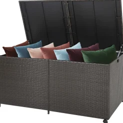 Tangkula 175 Gallon Outdoor Storage Box, Wicker Patio Deck Box with 2 Universal Wheels and Waterproof Zippered Liner