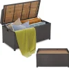 Tangkula 45 Gallon Outdoor Storage Bench, Mix Brown Rattan Storage Container with Zippered Liner