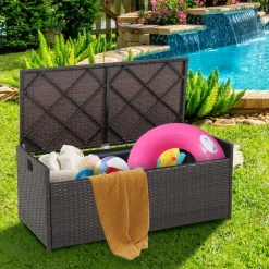 Tangkula 34 Gallon Outdoor Storage Bench with Seat Cushion