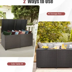 Tangkula 175 Gallon Outdoor Storage Box, Wicker Patio Deck Box with 2 Universal Wheels and Waterproof Zippered Liner