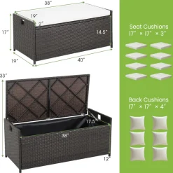 Tangkula 34 Gallon Outdoor Storage Bench with Seat Cushion