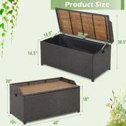 Tangkula 45 Gallon Outdoor Storage Bench, Mix Brown Rattan Storage Container with Zippered Liner