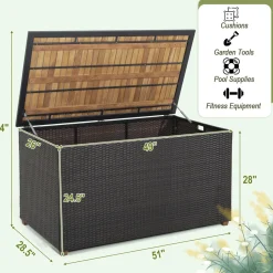 Tangkula 134 Gallon Outdoor Storage Box, Wicker Patio Deck Box with Solid Acacia Wood and Waterproof Zippered Liner