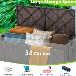 Tangkula 34 Gallon Outdoor Storage Bench with Seat Cushion