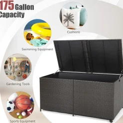 Tangkula 175 Gallon Outdoor Storage Box, Wicker Patio Deck Box with 2 Universal Wheels and Waterproof Zippered Liner