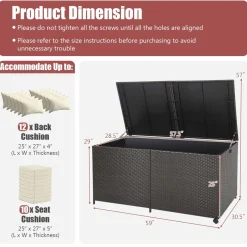 Tangkula 175 Gallon Outdoor Storage Box, Wicker Patio Deck Box with 2 Universal Wheels and Waterproof Zippered Liner