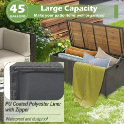 Tangkula 45 Gallon Outdoor Storage Bench, Mix Brown Rattan Storage Container with Zippered Liner