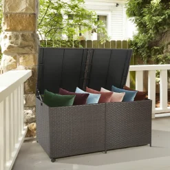 Tangkula 175 Gallon Outdoor Storage Box, Wicker Patio Deck Box with 2 Universal Wheels and Waterproof Zippered Liner