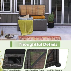 Tangkula 45 Gallon Outdoor Storage Bench, Mix Brown Rattan Storage Container with Zippered Liner