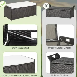 Tangkula 34 Gallon Outdoor Storage Bench with Seat Cushion