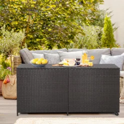 Tangkula 175 Gallon Outdoor Storage Box, Wicker Patio Deck Box with 2 Universal Wheels and Waterproof Zippered Liner