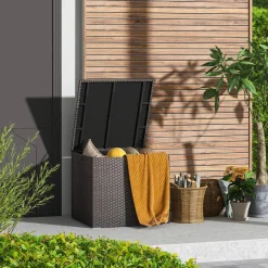 Tangkula 72 Gallon Square Deck Box, Patio Mix Brown Rattan Storage Container