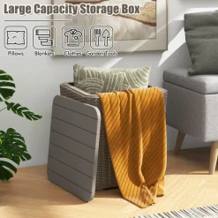 Tangkula 11.5 Gallon Water-proof Deck Box, Outdoo Patio Storage Box w/Removable Lid &, Faux Rattan Storage Container Side Table