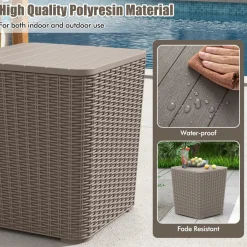 Tangkula 11.5 Gallon Water-proof Deck Box, Outdoo Patio Storage Box w/Removable Lid &, Faux Rattan Storage Container Side Table