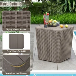 Tangkula 11.5 Gallon Water-proof Deck Box, Outdoo Patio Storage Box w/Removable Lid &, Faux Rattan Storage Container Side Table