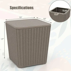 Tangkula 11.5 Gallon Water-proof Deck Box, Outdoo Patio Storage Box w/Removable Lid &, Faux Rattan Storage Container Side Table