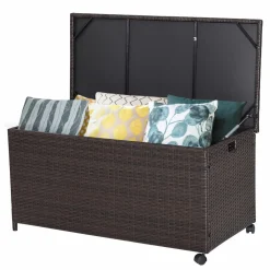 Tangkula 50 Gallon Wicker Deck Storage Box, Patio Rattan Storage Container with 2 Universal Wheels