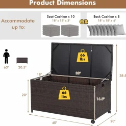 Tangkula 50 Gallon Wicker Deck Storage Box, Patio Rattan Storage Container with 2 Universal Wheels