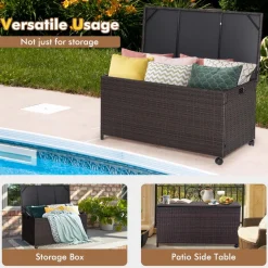 Tangkula 50 Gallon Wicker Deck Storage Box, Patio Rattan Storage Container with 2 Universal Wheels
