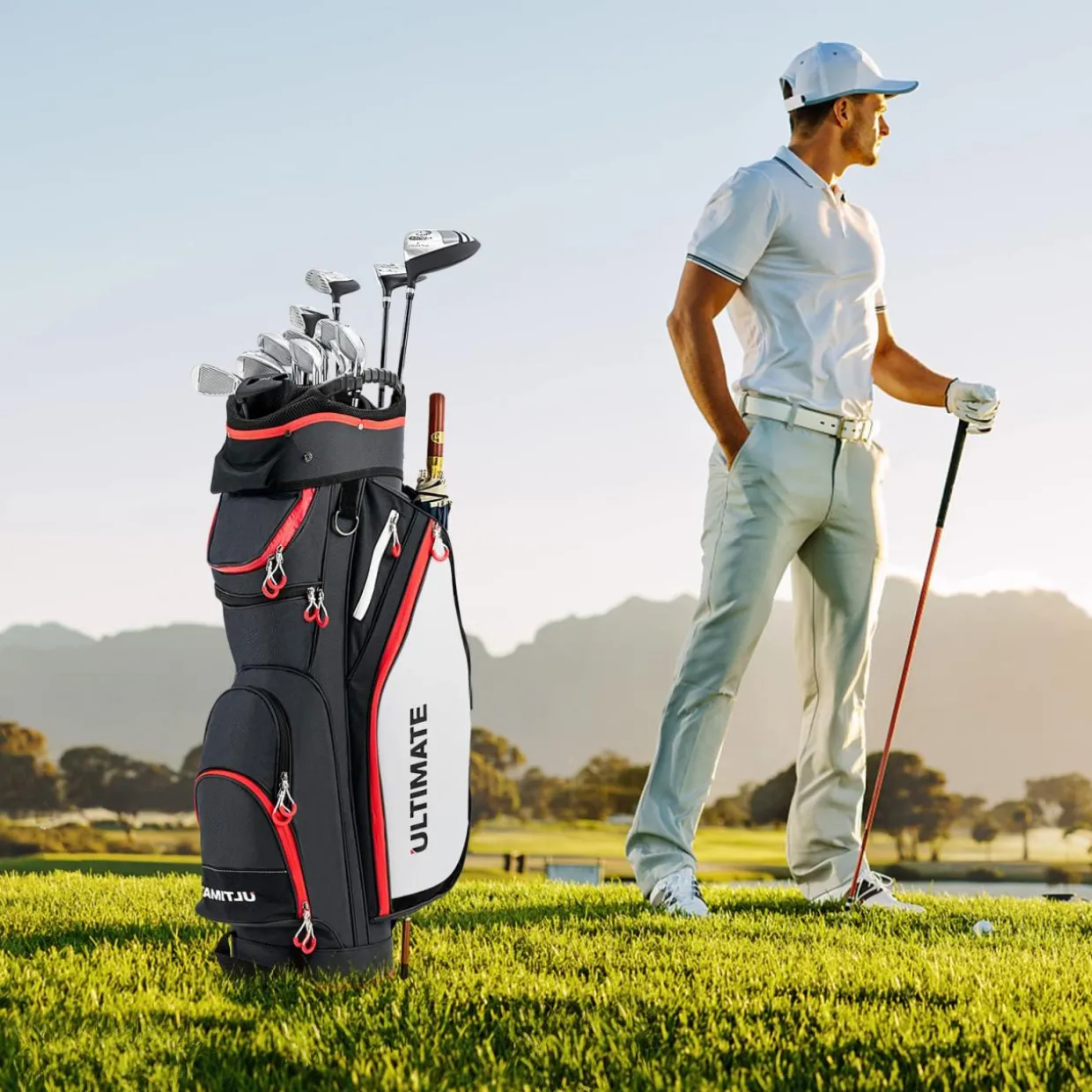 Tangkula 9.5" Golf Cart Bag, Lightweight Golf Cart Bag with 14 Way Dividers Top Organizer, 8 Pockets