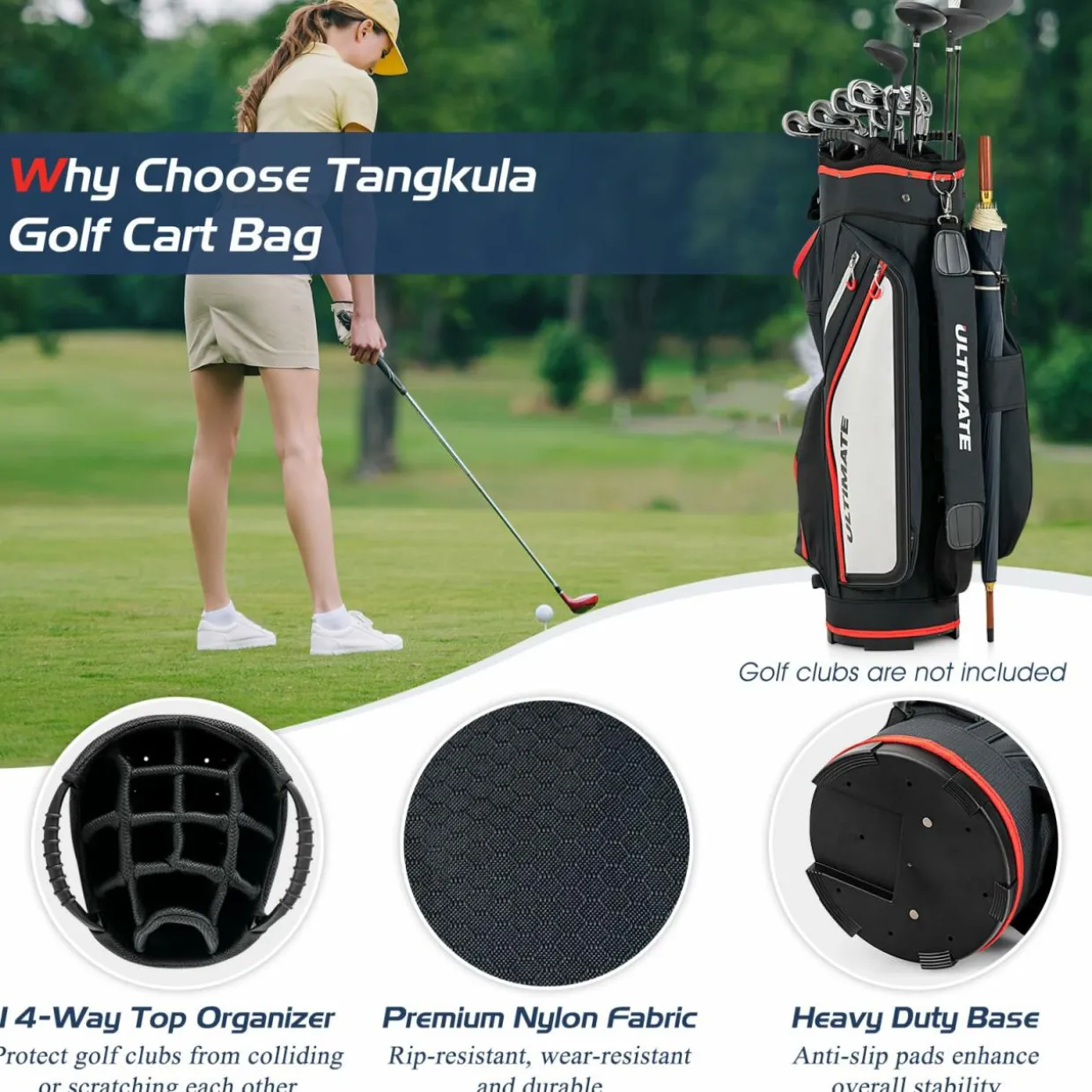 Tangkula 9.5" Golf Cart Bag, Lightweight Golf Cart Bag with 14 Way Dividers Top Organizer, 8 Pockets