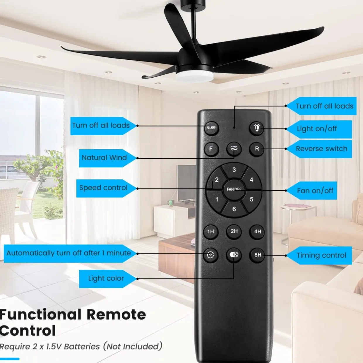 Tangkula 60 Inch Ceiling Fan with Light